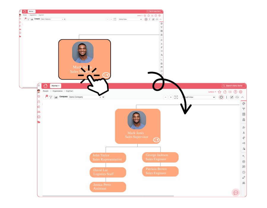 Moving a box to a new position in the org chart